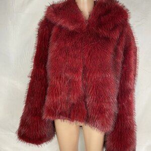 Jaded London Women’s Mara Oversized Faux Fur Coat – Red, Size M/L